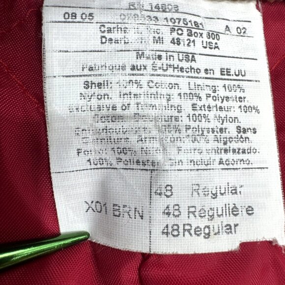 Vintage Carhartt Coveralls Quilted Insulated Duck Tan Mens 48 Red Lined X01 BRN - Picture 3 of 16